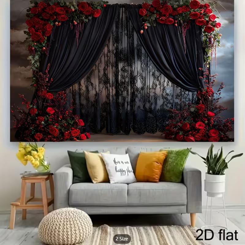 2D Flat Print Gothic Floral Backdrop for Studio Photoshoot & Live Stream