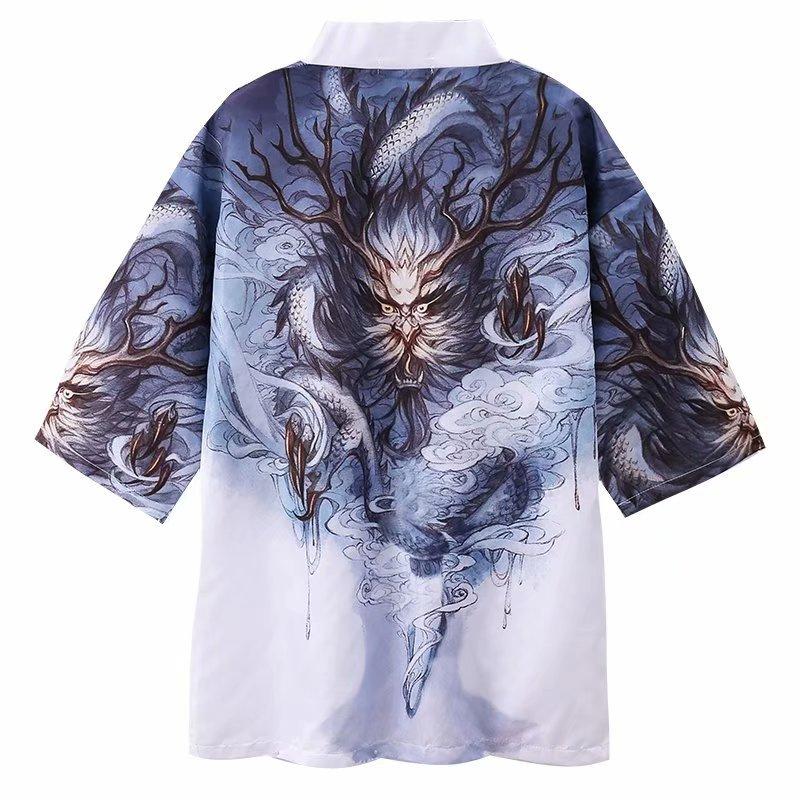 Kimono bărbați în stil japonez Haori în stil chinezesc Cardigan Cămăși pentru bărbați de vară largi Dragon Cardigan
