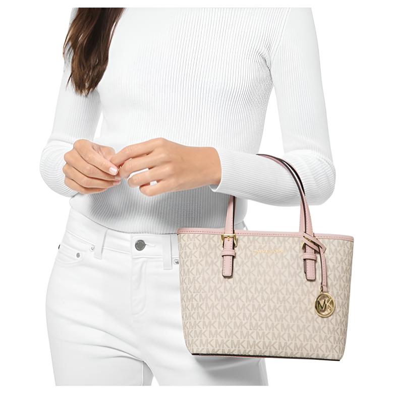 Michael Kors MK Jet Set Monogram Color Block Commuter Leather Tote Bag Women Tote Vanilla-White 35T9GTVT0B-640