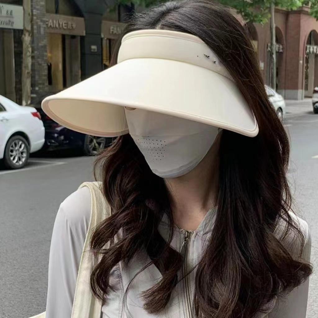 Straw Empty Top Sun Hat Women's Summer Eaves UV Protection Cycling Face Cover Foldable Sun Hat UV Sun Protection Hat