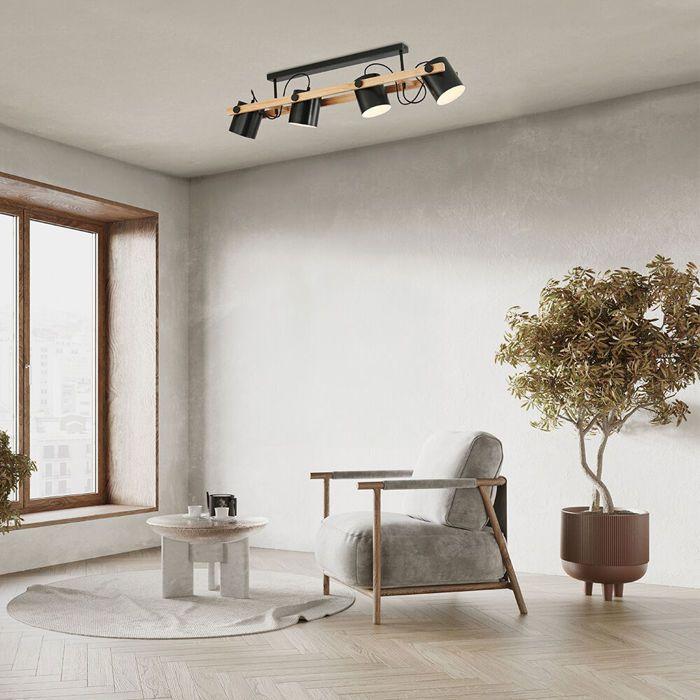 Ceiling Light 4xE27 23W IP20 – Black Design & Natural Wood