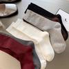Encore Red Women's Korean Style Mid-Calf Socks - Wine Red Long Pile Socks for Autumn and Winter