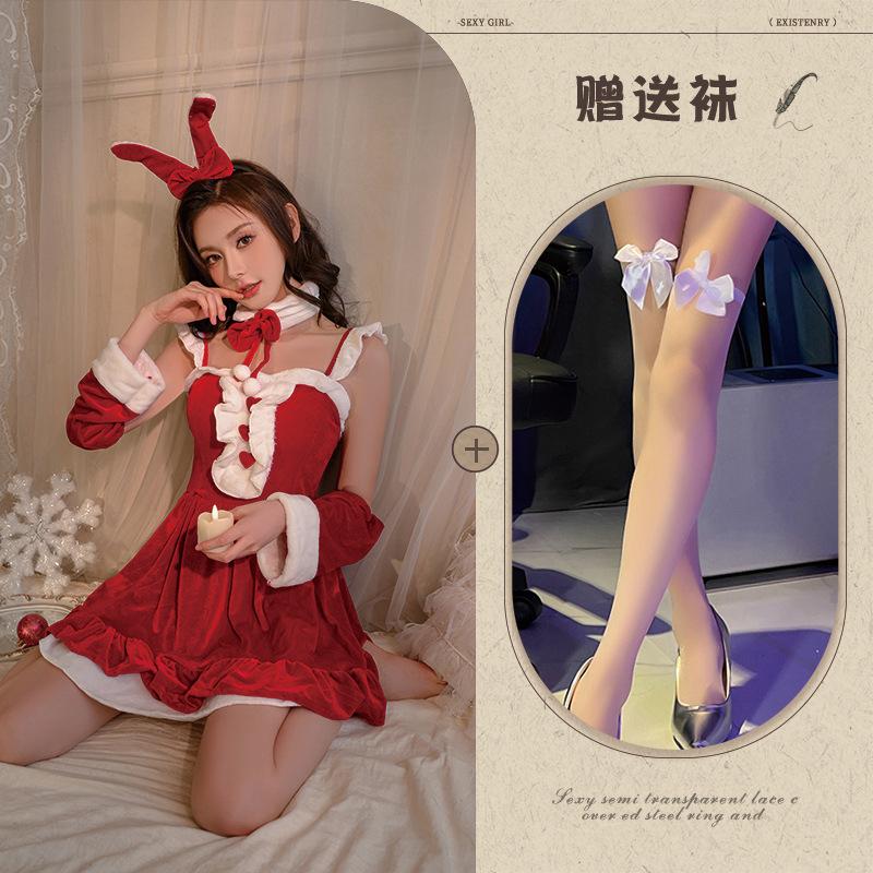 Velvet Christmas Clothing Women's Wear Uniform Suspender Dress Lolita Gown Set