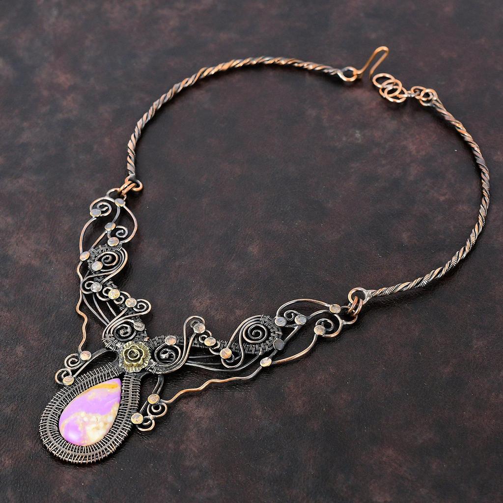 Phosphosiderite Necklace Copper Wire Wrapped Gemstone Necklace Adjustable Necklace Phosphosiderite Copper Jewelry Handmade Necklace For Gift