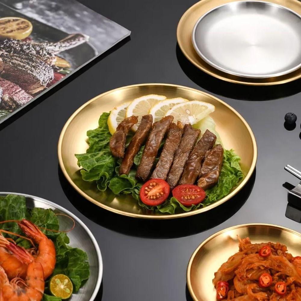 Stainless Steel Food Plate Korean Dining Plate Eco-Friendly Metal Tray  Kitchen