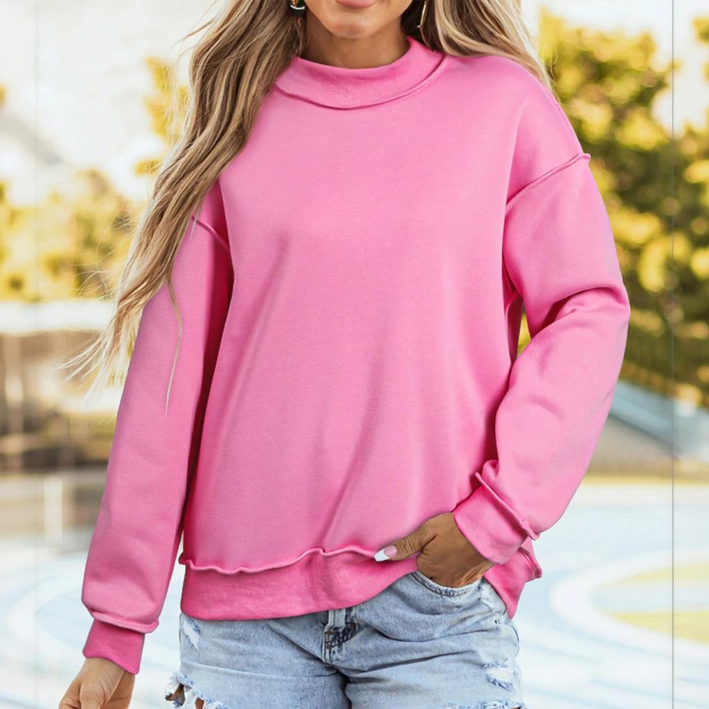 Women's Casual Pullover Sweatshirt Long Sleeve Crew Neck Solid Color Loose Fit Lightweight Top for Everyday Wear