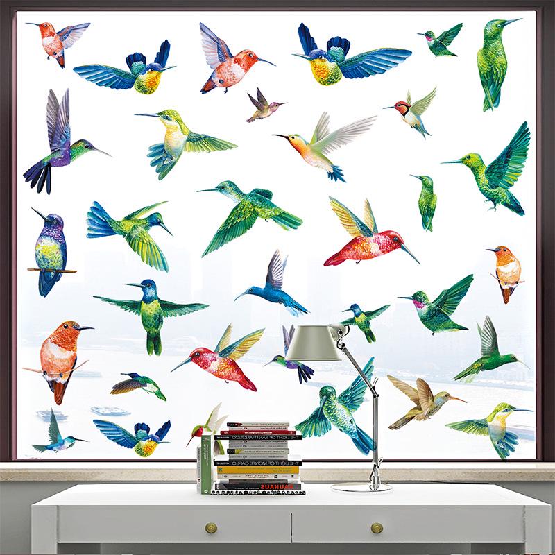 Colorful Hummingbird Electrostatic Glass Stickers - Waterproof & Decorative Anti-Collision Window Stickers for Kitchens and Walls