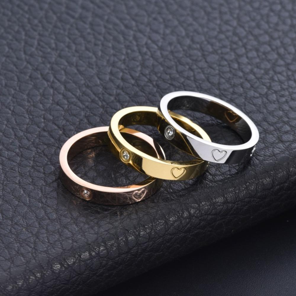 Minimalist Heart Shaped Diamond Ring Titanium Steel Women Fashion Jewelry Gift