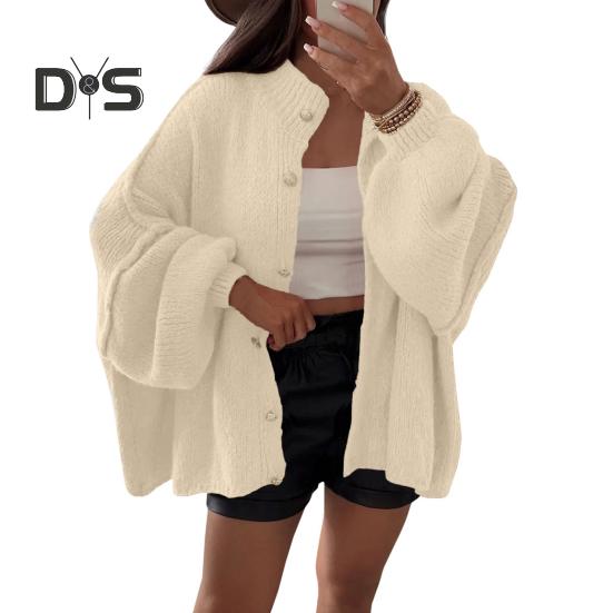 

Женский свитер большого размера, пальто с круглым вырезом, фонарь, длинный рукав, однобортный, вязаный, верхняя одежда, повседневный, свободный трикотаж L абрикосовый