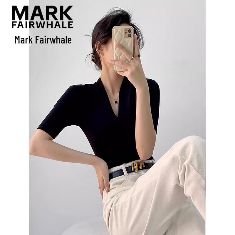 MARK FAIRWHALE Women s V-Neck Slim Fit Five-Quarter Sleeve Top L чёрный