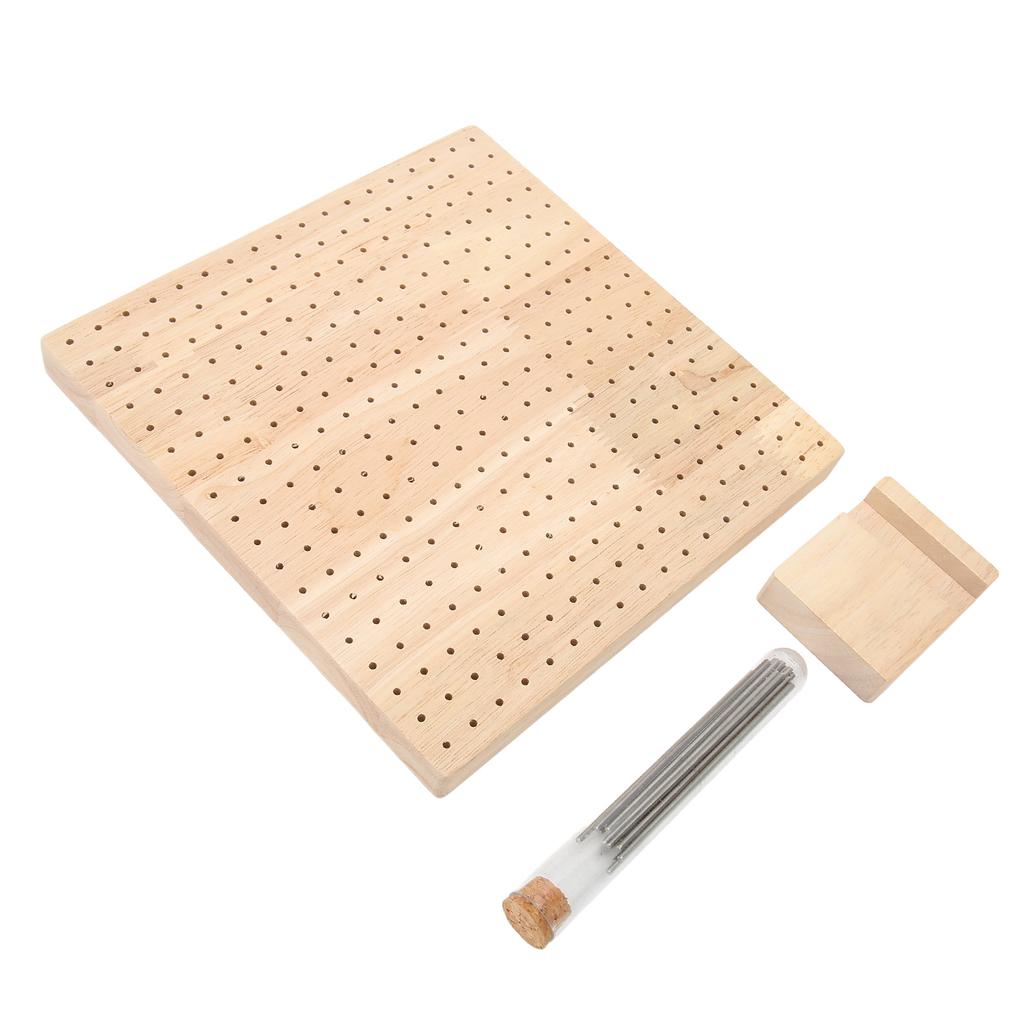 Wooden Blocking Board 324 Holes Polished Rubber Wood Handcrafted Knitting Board with Steel Pins Needles for Crocheting