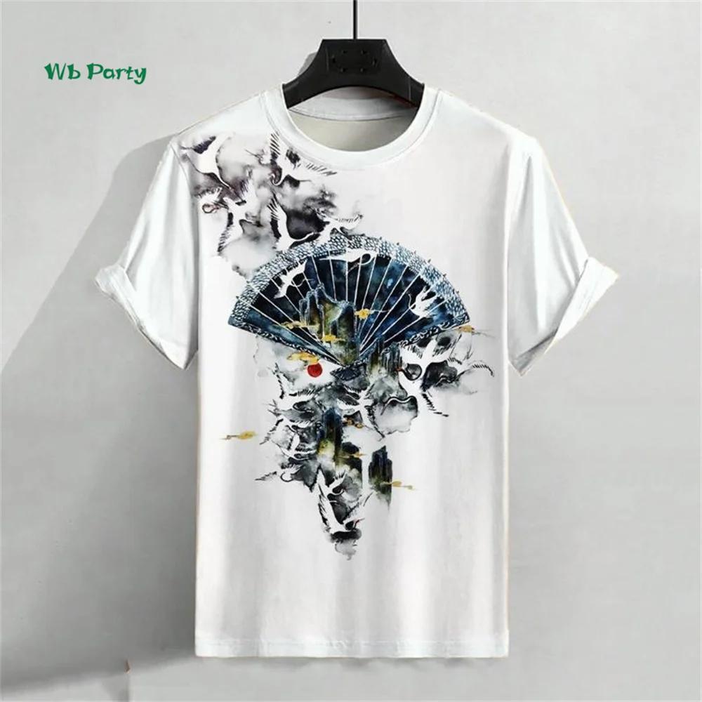 Zomer Rond Hals 3D Japanse Ukiyo-e Patronen Print Top Modieuze Casual Korte Mouw Heren T-shirts