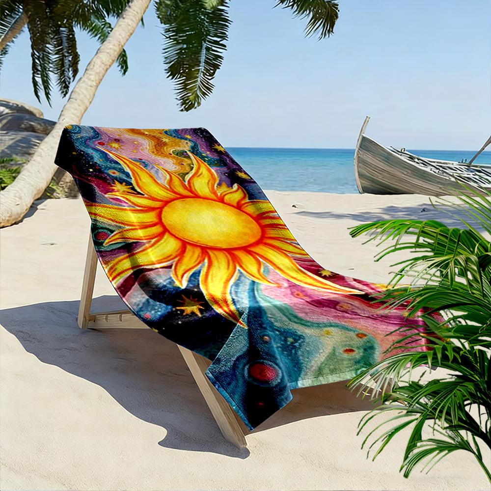 Colorful Sun and Cosmic Galaxy Design Beach Towel Quick-drying for Travel Outdoor Sports Jogging Beach and Swimming