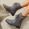 2025 New Winter Women's Short Ankle Boots with Lace-up Fashion and Comfortable Buckle Decoration Solid Color Fashion Boots