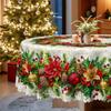 Christmas Table Round Tablecloth, Flower And Bird Pattern Waterproof Tablecloth, Holiday Table Arrangement Coffee Table Decorative Cloth