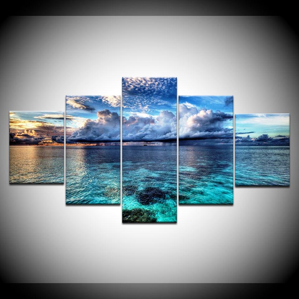 5 Pannelli/pezzo Stampa HD Vasto mare nuvole paesaggio marino poster murali moderni Pittura Artistica su Tela Per decorazione soggiorno di casa