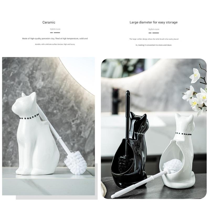Ceramic Cats Base Toilet Bowl Brush Soft Bristles Toilet Cleaning Brush With Holder Deeply Cleaning Toilet Brush