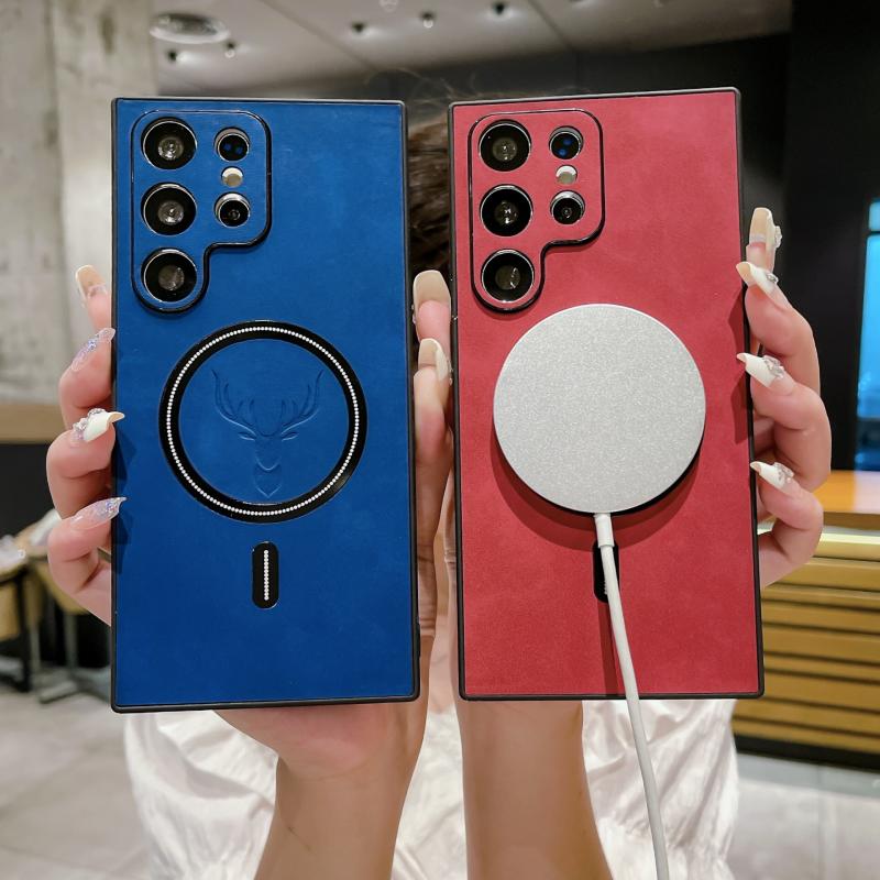 Lux Husă de Telefon din Piele cu Încărcare Wireless Magnetică Pentru Samsung Galaxy S24 S23 S22 S21 Plus Ultra Husă Carcasă Cerb Elk