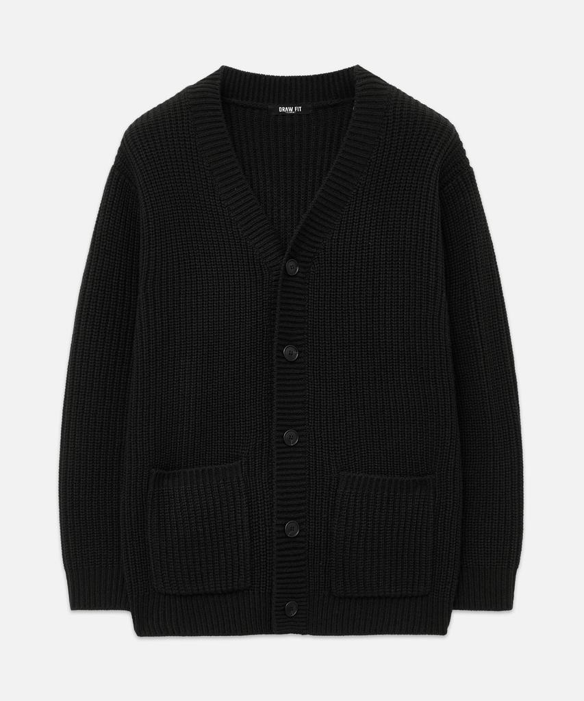 Draw Fit Oversized Bulky V-Neck Cardigan [Black]