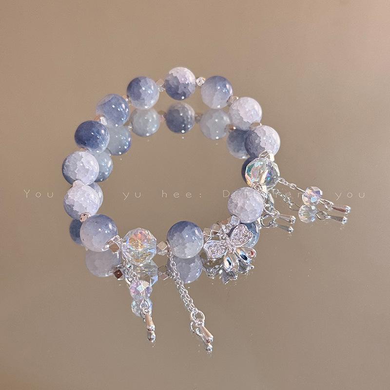 Bow Zircon Crystal Beaded Glass Bracelet New Chinese Retro Bracelet Fashion Versatile High Sense Jewelry Women