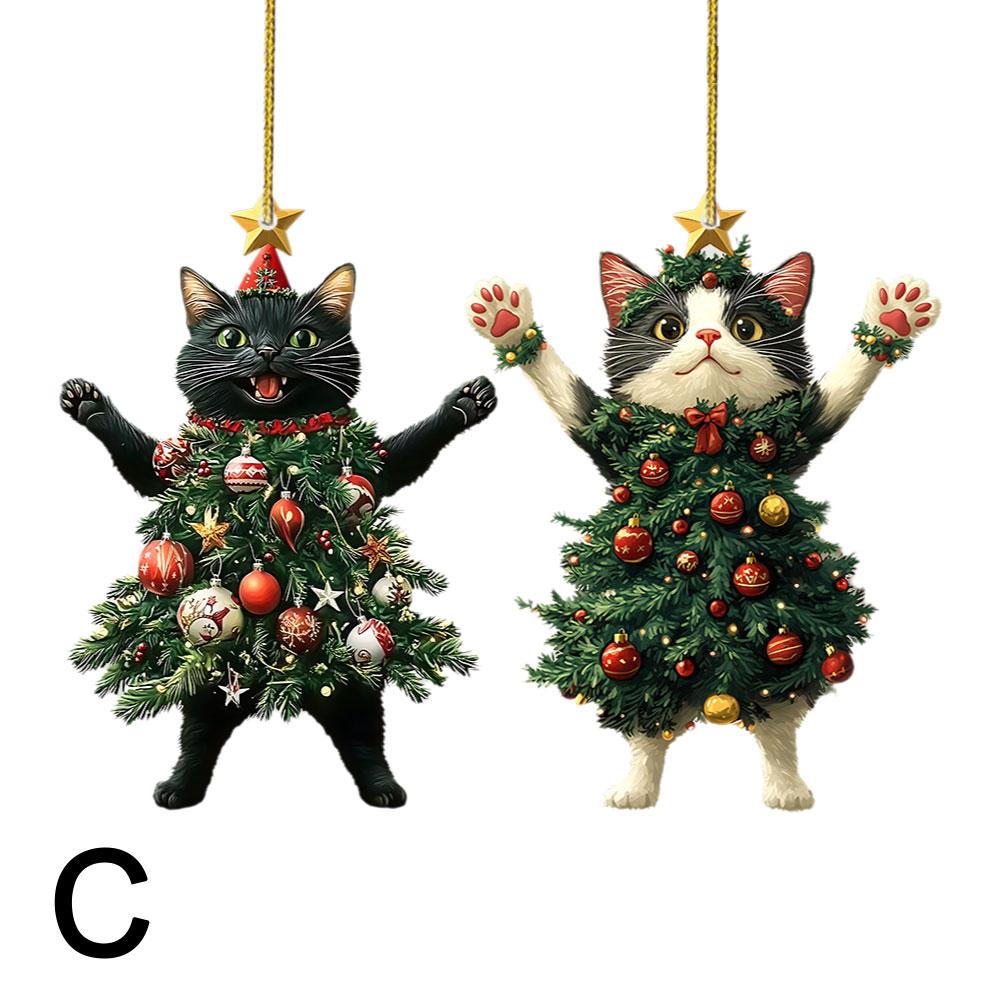 1PCS Christmas Tree Pendants 2D Acrylic Cute Cat Hanging Ornaments For Wall Xmas Tree Decorations Party Supplies New Year G D5S3