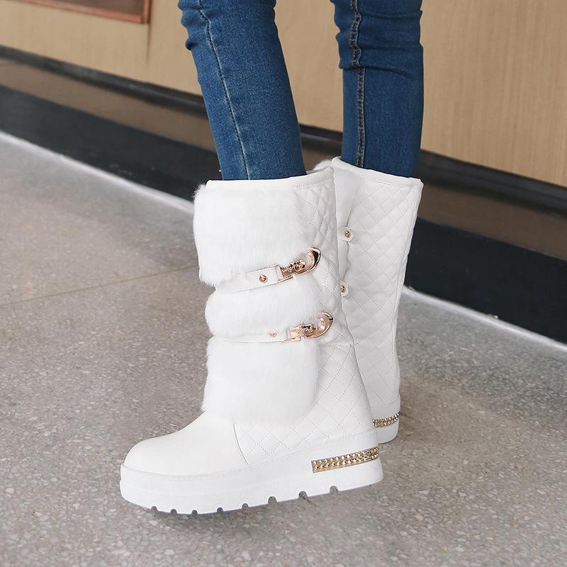 New winter heightening snow boots cotton shoes medium boots thick-soled flat-soled women's boots fluffy shoes