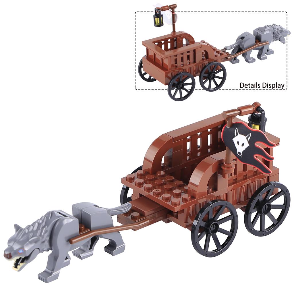 MOC Bricks War Medieval Carriage Building Blocks Knights Transport Cattle Cart Travelers Sachet Horse Chariot Prison Weapons Toy