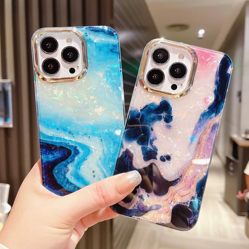 Luxus Marmor Schalenmuster Handyhülle Für iPhone 11 12 13 14 15 16 Pro Max Weiche Stoßfeste Bumper Abdeckung