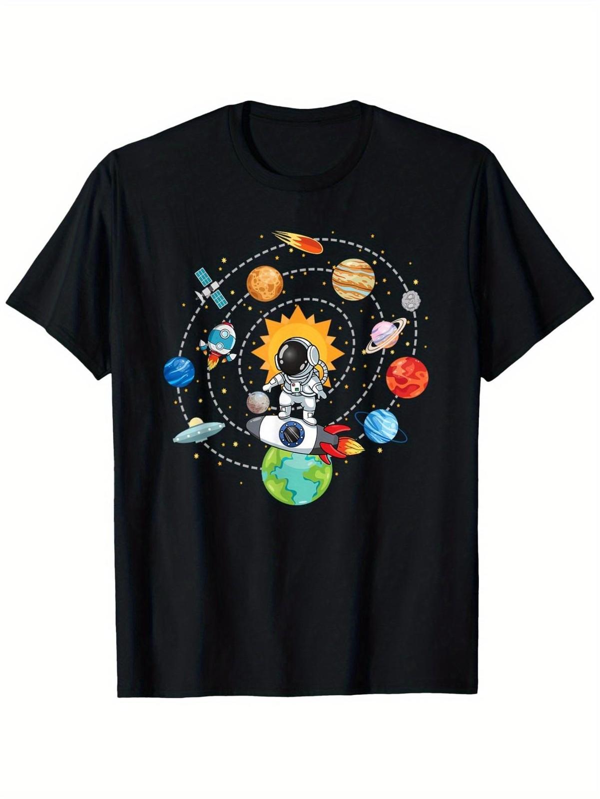 Solar System Astronaut TShirt - Space with Planets, Stars And Astronaut Design S