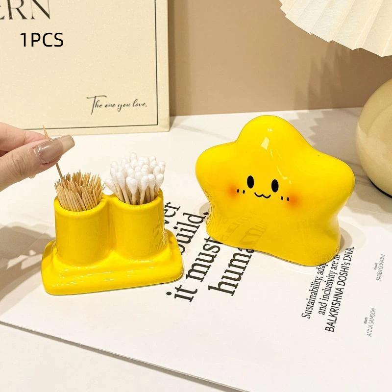 

Cute Star-Shaped Toothpick Holder & Dispenser, Creative Cotton Swab Storage Box, Suitable For Home Bathroom Supplies 1pcs