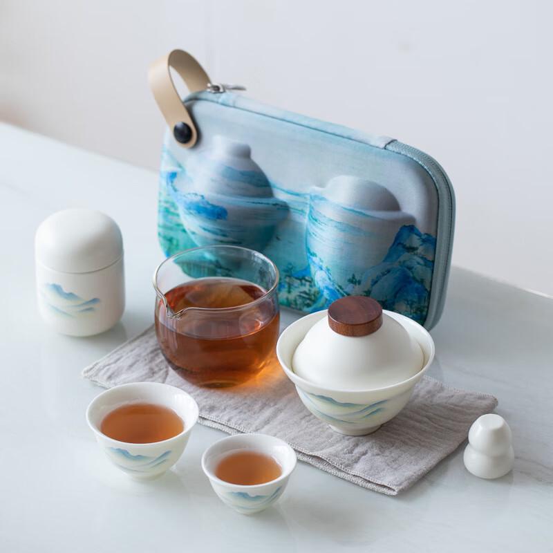 Chinese Landscape Portable Ceramic Travel Tea Set