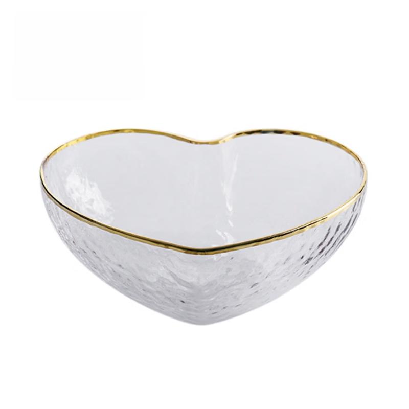 Donzhu Gold Rim Heart-Shaped Glass Salad Bowl