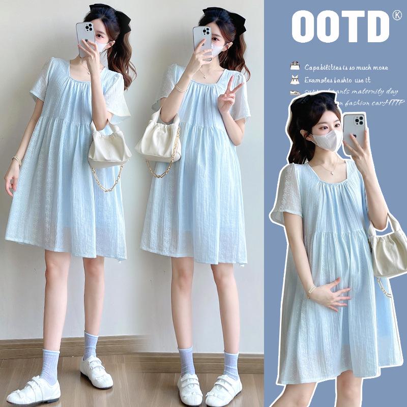 2026 Summer Fashion: Loose Square Neck Plus Size Maternity Dress XL