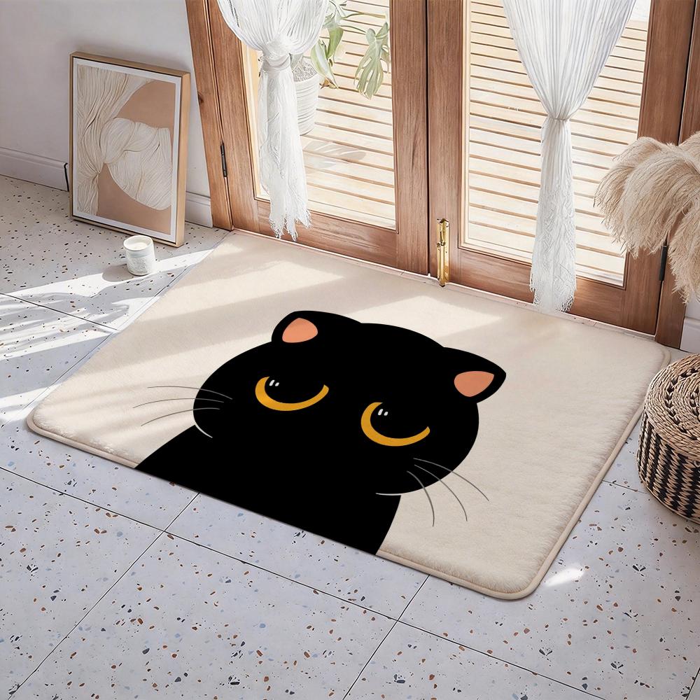 Cartoon Niedliche Schwarze Katze Kawaii Fußmatte Eco Flanell Fußabtreter Rutschfest Geruchlos Innenboden Teppich Weicher Kurzer Plüsch Hausmatte