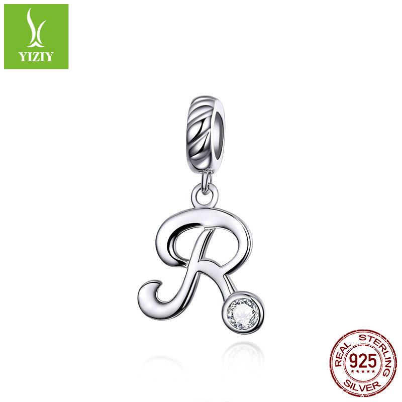 26 Letter Charm 925 Sterling Silver Pendant Korean Fashion Beaded Bracelet Silver Jewelry Accessories
