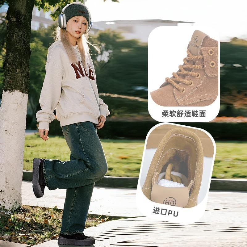 New leather rhubarb boots for women's new autumn and winter platform Martin boots casual versatile retro two-wear boots for women