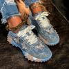 Baskets Dad en Jean Denim Fait Main Strassées Durian Semelle Diamants Chauds Chaussures de Sport pour Femmes
