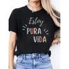 Women'S Casual Spanish Letter Print T-Shirt - "Estoy Round Neck Short Sleeve Activewear for Spring & Summer, Colorful Design