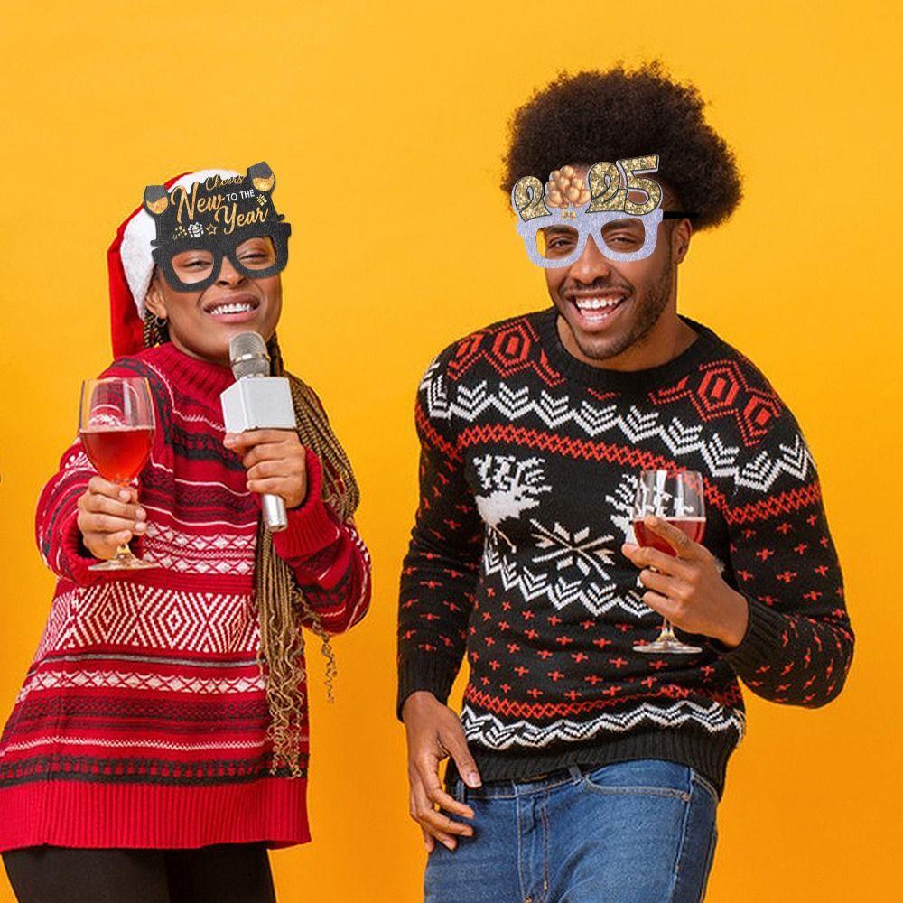 4 шт. Мультфильм 2025 Новогодняя оправа для очков Смешные блестящие черные золотые очки — фото 5