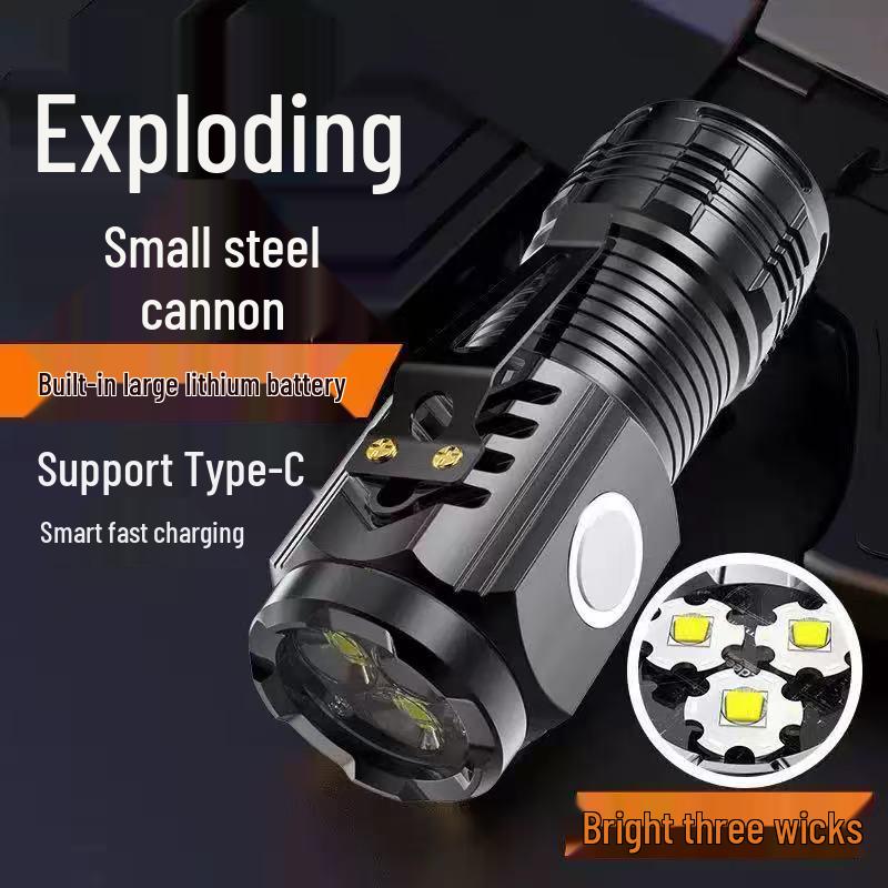 Mini Outdoor Rechargeable Flashlight with Pen Clip – Super Bright Three-Eyed Design