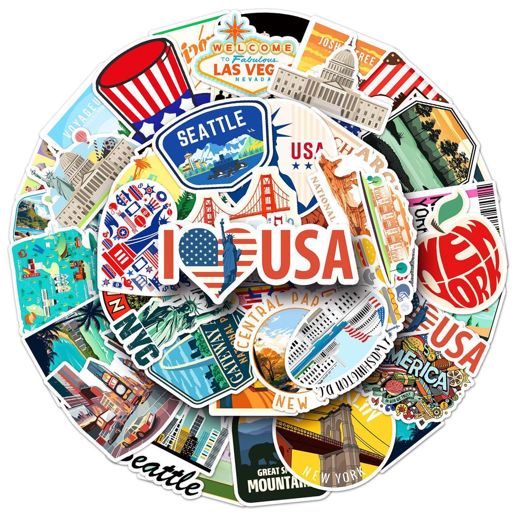 50 American Outdoor Scenery Stickers: Waterproof Travel Decor for Suitcases, Notebooks & Water Bottles