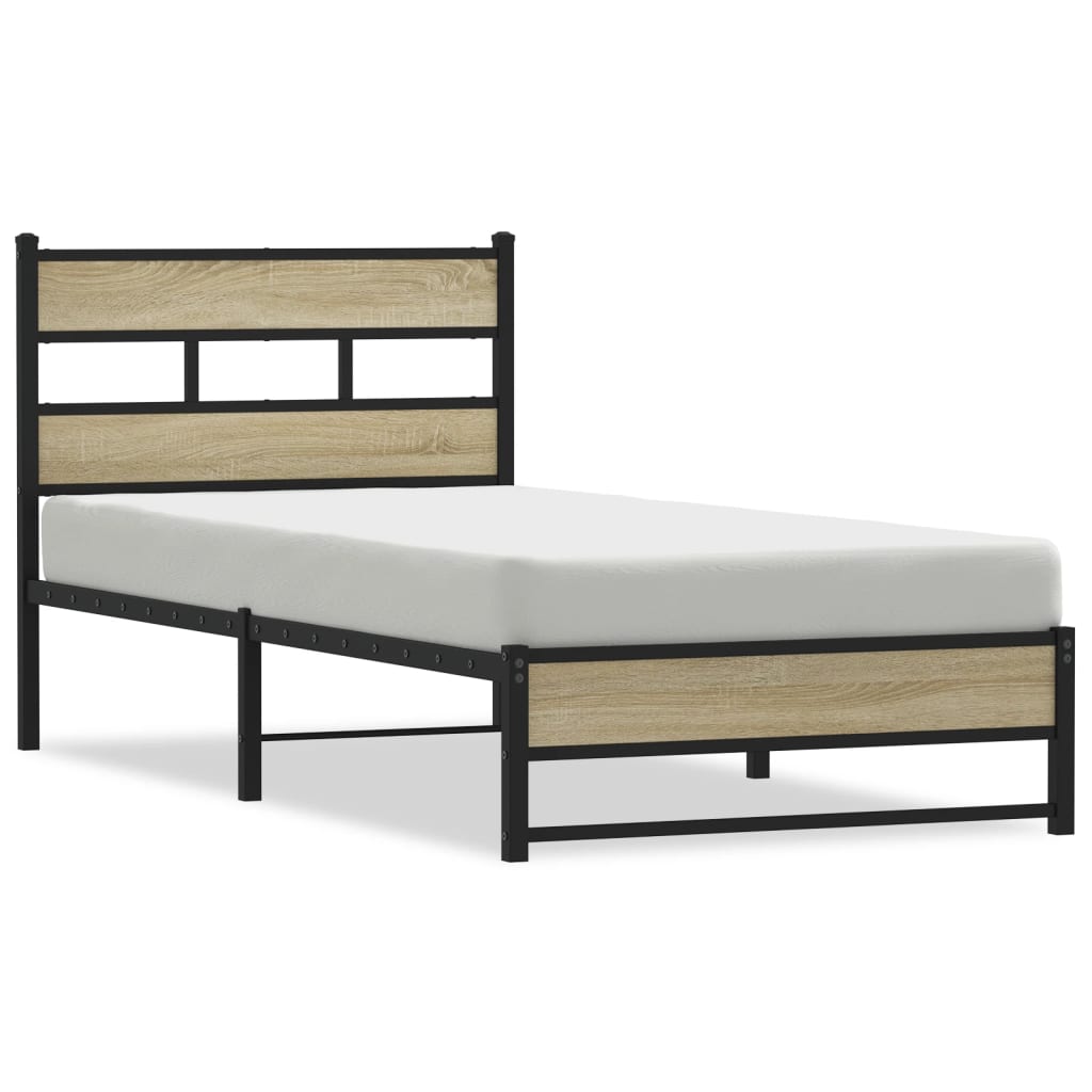 Metal Bed Frame Without Mattress Sonoma Oak Finish 90 X 190 Cm