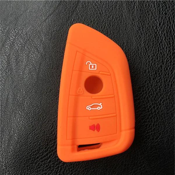 

silicone rubber car key fob cover case wallet bag holder for BMW 2016 2017 X1 F48 X3 X4 X5 X6 730 740 750 3 4 button key case помаранчевий