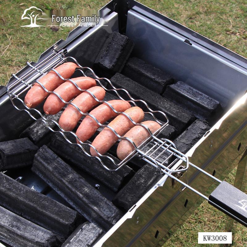 Stainless Steel BBQ Sausage Grill Net and Meat Clamps for Outdoor Cooking