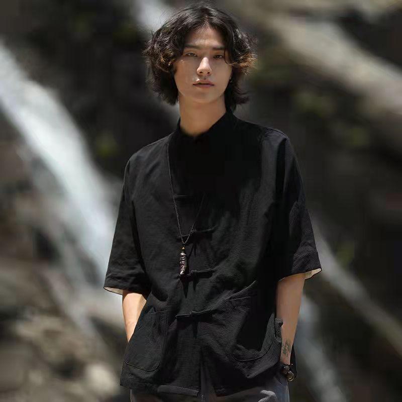 

Мужская льняная рубашка в китайском стиле с пуговицами и куртка Чжуншань XL 110–120 lbs