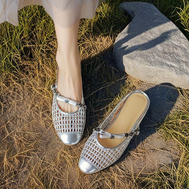 Fashion 2025 Fashion Weave Summer Women Sandals Shoes Flats Heels Microfiber Slippers Mary Jane Party Shoes Dress Size 35-40