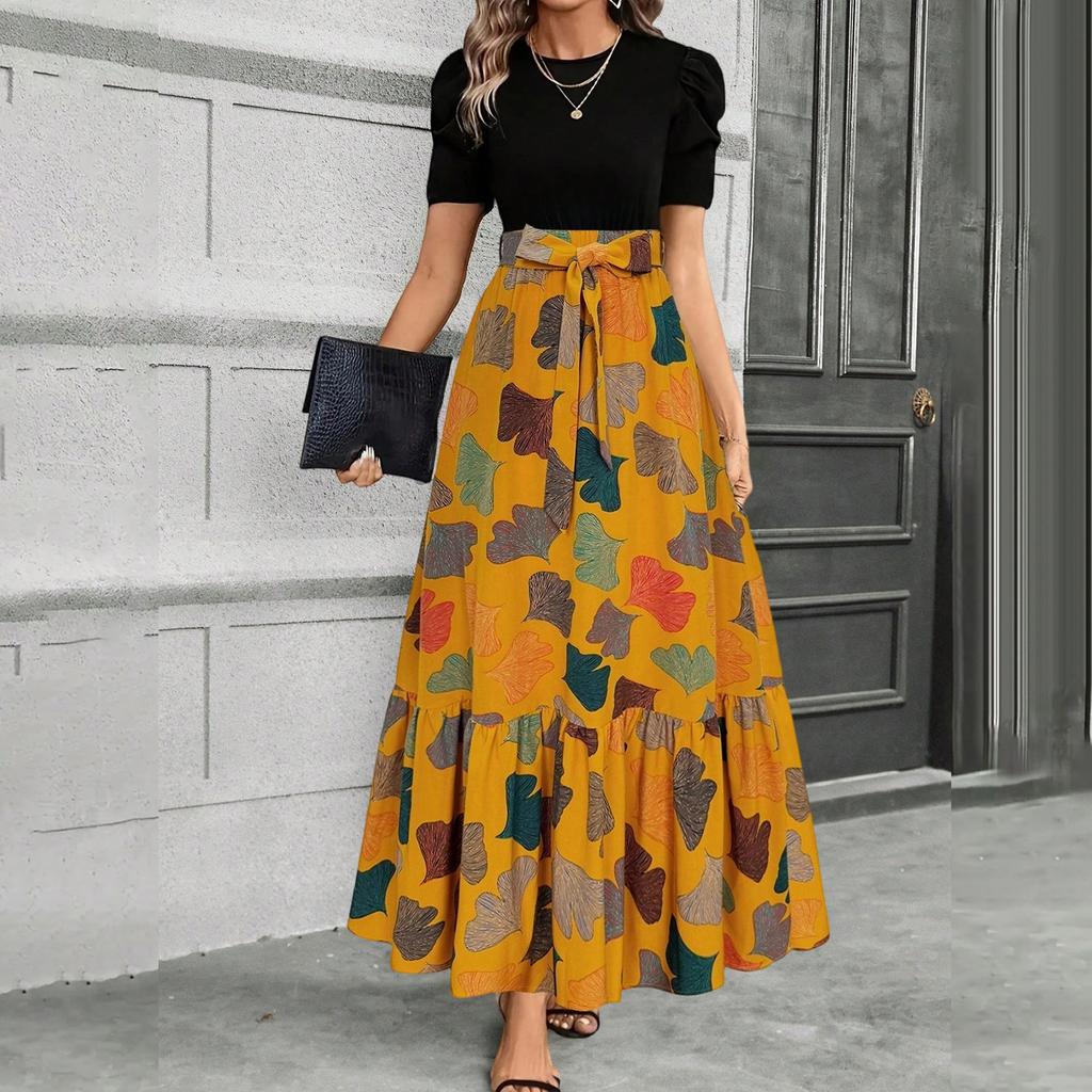 Short Sleeve Women's Dress Casual Flowy A-Line Midi Tshirt Dresses With Pockets Crewneck Vocation Boho Beach Sundress