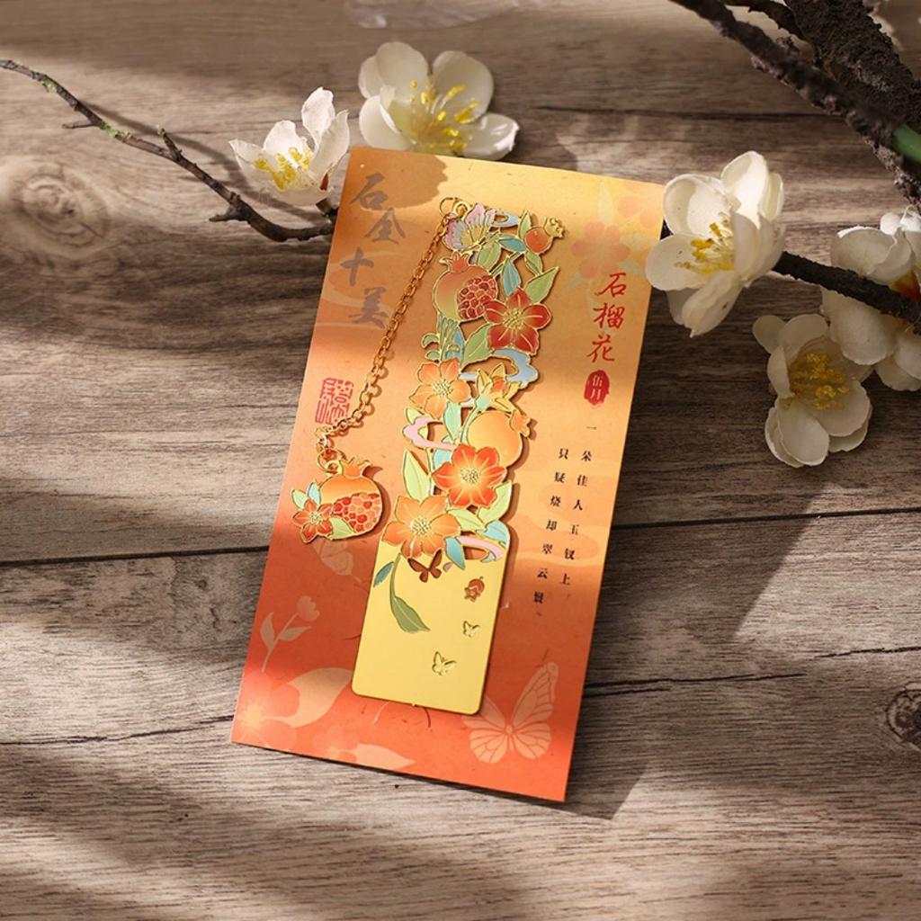 12 Monthly Climate Flowers Bookmark Exquisite Artistic Metal Bookmarks with Long Chain Tassel Students Book Clip Reading Tool