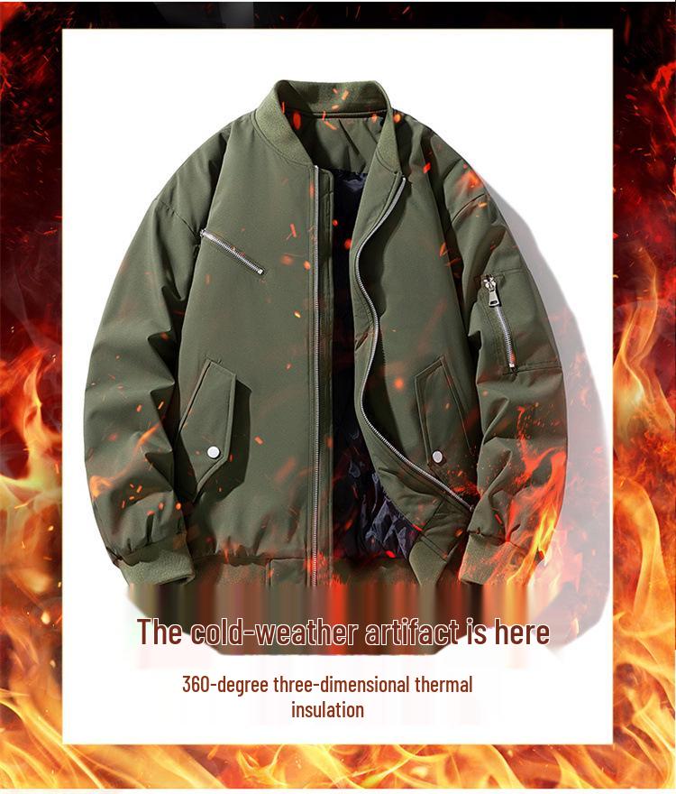 Unisex American Style Autumn/Winter Baseball Collar Flight Jacket, Thick Cotton Padded, Trendy Brand, Plus Size Outerwear.