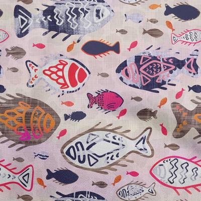 Cotton Flex Fuschia Pink Fabric Asian Block Fish Quilting Supplies Print Sewing Fabric By The Yard 40 Inch